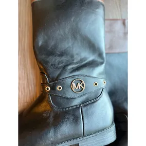 Michael Kors Boots Black Brown Knee High Riding Boots MK Logo Detail‎ Size 5 thumbnail 4