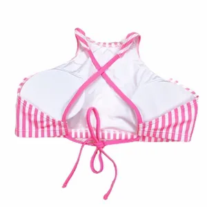 Coco‎ Rave Tropi Glow Pink Striped Flamingo Halter Bikini Top Size XL 38D thumbnail 3