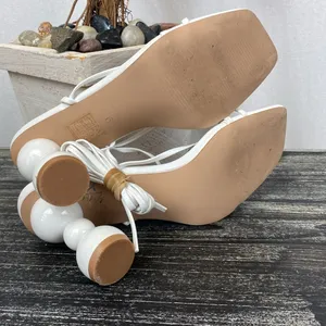 Nasty Gal White Square Toe Strappy Ankle Tie Cone Heel Sandal Shoes 9 thumbnail 7