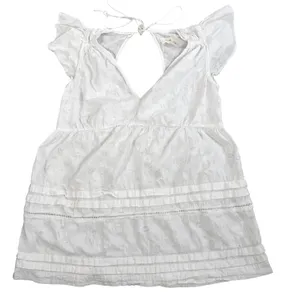 Maeve Anthropologie Womens M White Floral Jacquard Open Back Tie Peplum Blouse thumbnail 2