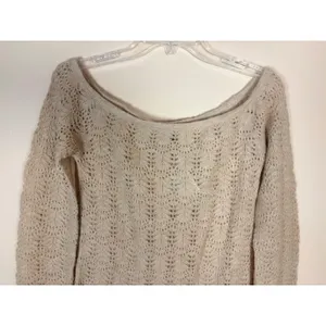 American Eagle Lace Knit Sweater Tan Long Sleeve Boat Neck‎ Women's M NWT thumbnail 9