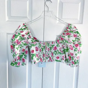 Hill House Home Isabella Top Pink Roses Puff Sleeve Smocked Crop thumbnail 7