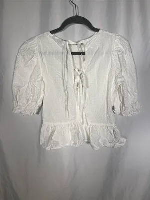 Zara Womens White Smocked Top Blouse Large 2298/062/250/L thumbnail 4
