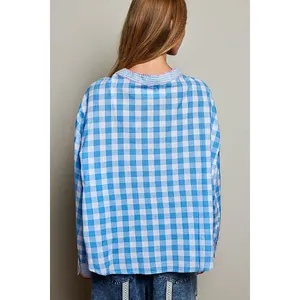 POL Gingham Embroidered Palm Tree Blouse - Large thumbnail 3