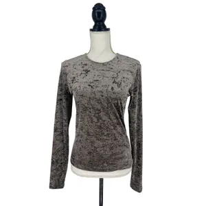 FRAME Crushed Velvet Long Sleeve Top Dusk Taupe Size‎ Medium thumbnail 2