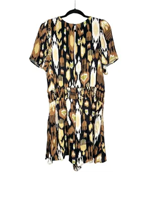 Anthropologie Somerset Ikat Brown & Black Patterned Short Sleeve Romper LARGE thumbnail 3