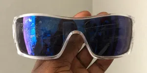 Oakley Batwolf OO9101-07 127 Clear Frame Blue Lens Wrap Around Sunglasses Made in USA thumbnail 1