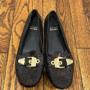 STUART WEITZMAN Crocodile Patent Leather Gold‎ Mary Jane Buckle Loafers Size 7M thumbnail 4