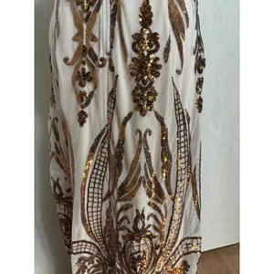 Windsor Sequin Maxi Dress Gold Bronze Damask Formal Prom Gown Art Deco Glam L thumbnail 9