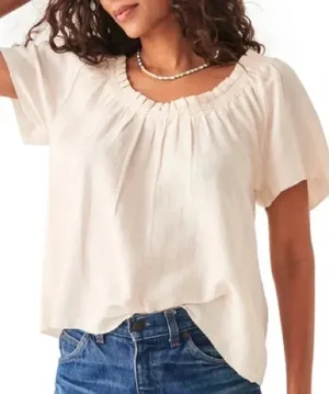 Faherty linen Annabelle top blouse short sleeve embroidered peasant textured thumbnail 1