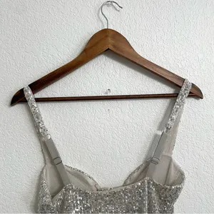 NWT Free People Womens Bodysuit Silver Sparks Fly Bodysuit Sequin Size Small thumbnail 5