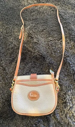 Vintage Dooney & Bourke Crossbody Bag Womens Medium Taupe Leather thumbnail 1
