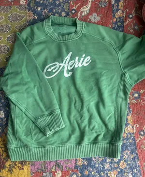 Aerie Crewneck Oversized Pullover Green thumbnail 1