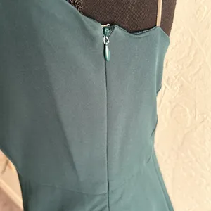 Emerald green one shoulder long sleeve sweetheart neckline semi formal dress thumbnail 2