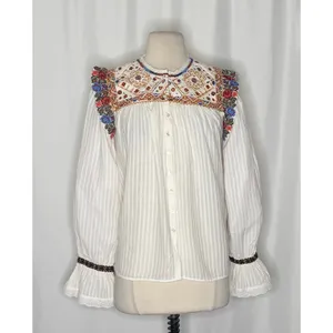 ANTIK BATIK Bernadette Embroidered Cotton Blouse White Boho Bohemian Small 38 thumbnail 2