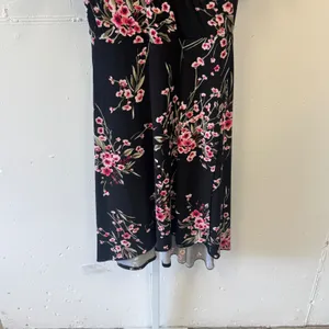 White House Black Market Floral Faux Wrap High Low Midi Dress Black Pink 4 thumbnail 4