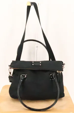 Kate Spade Nylon Satchel Bag Womens Black Crossbody Fold Over Minimalist Travel thumbnail 1