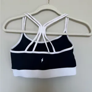 Women's Black and White Strappy Sports Bra thumbnail 3