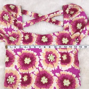 FREE PEOPLE Give Me‎ More Floral Crop Top Puff Sleeve Crisscross Back Small thumbnail 13