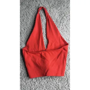 Zara Womens Red Halter Crop Top L NWOT Sleeveless Plunge Neck Summer Casual thumbnail 2