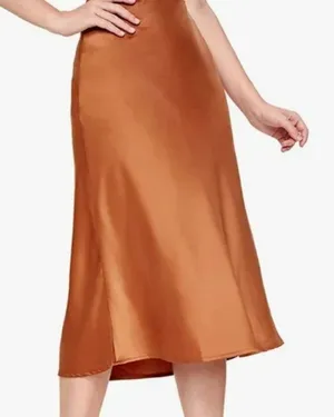 Elegant Satin Midi Skirt - Tan thumbnail 1