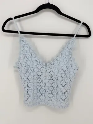 H&M Baby Blue Floral Lace Crochet Crop Cami‎ Top Women's S thumbnail 2