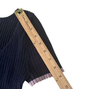 Ribbed Knit Cropped Baby Tee‎ Ruffle Edge Top S Navy Blue Pastel Stretch Indie thumbnail 12