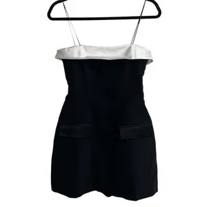 Amanda Uprichard Lucienne Strapless Skort Romper Dress In Black & Ivory thumbnail 3