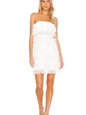 NWT BCBG MaxAzria Tulle Lace Strapless Ruffle Mini Dress Off White Bridal Size 6 thumbnail 6