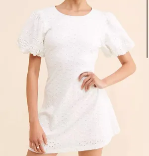 Free People dress white eyelet puff sleeve open back Peasant L thumbnail 2