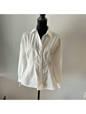 Reclaimed Vintage White Cotton Preppy Shirt Balloon Sleeves US4 thumbnail 2