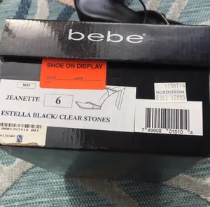 Bebe Evening Heels Jeanette Estella Black Clear Rhinestone size 6 Y2K Square Toe thumbnail 9