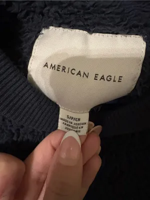 American Eagle Navy Sherpa Sweatshirt with Colorblock Sleeves thumbnail 3