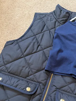 J. Crew Puffer Vest with Snap Pockets, black with gingham lining, size XS thumbnail 9