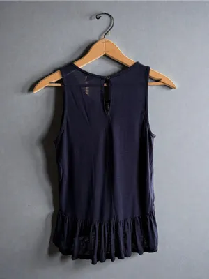 American‎ Eagle Outfitters Navy Blue Sleeveless Ruffled Peplum Top thumbnail 2