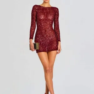 Retrofête Emani Red Sequin Mini Dress Long Sleeve Bodycon Size S‎ NEW thumbnail 2