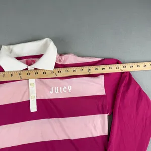 Juicy by Juicy Couture Pink Striped Long Sleeve Cropped Rugby Polo Shirt Small thumbnail 4