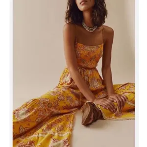 Free People Women’s Little of Your Love Marigold Yellow Floral Wide Leg Jumpsuit thumbnail 10
