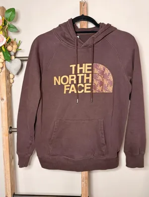 The North Face Brown Logo Hoodie Sweatshirt Size Small thumbnail 1