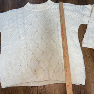 80s Cotton Forever Cream Chunky Knit Sweater USA 100% Cotton Women L Cottage VTG thumbnail 4