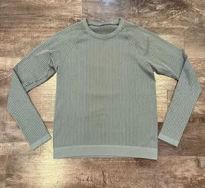Lululemon Women Rest Less Pullover Striped Ribbed Long Sleeve Thumb Holes Medium thumbnail 1