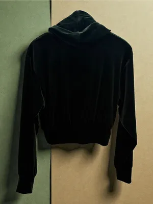 Express Velvet Cropped Hoodie Dark Green‎ Size XS thumbnail 2