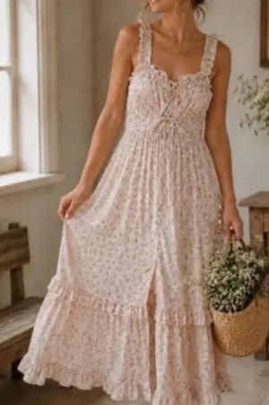 Storia Blush Floral Smocked Maxi Dress thumbnail 1