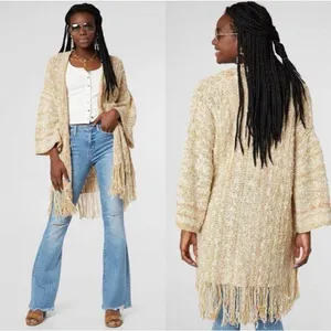 Free People fringe knit Duster Poncho Lucia Size Small Boho Festival Cardigan thumbnail 2