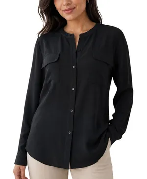 Calvin Klein Black Crepe Button Down Blouse Medium Relaxed Fit Office Minimalist thumbnail 1