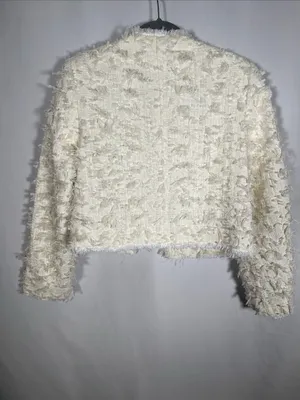 H&M Womens Texture Weave Jacket Boxy Fit Off White Cream Small thumbnail 5