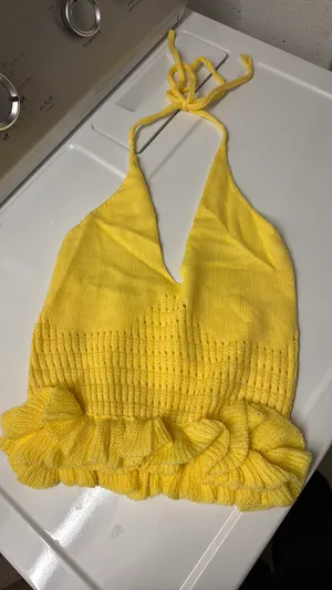SheIn Yellow knitted halter top thumbnail 1
