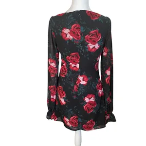 Princess Polly Bayford Long Sleeve Mini Dress Red Black Roses US Size 6‎ NWT thumbnail 8