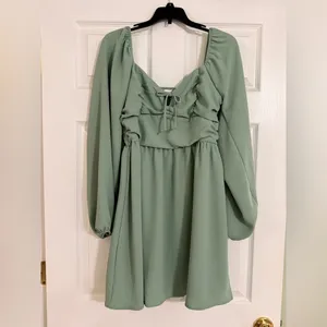 Altar’d State Bennett Babydoll Mini Dress NWT Sage Green Puff Sleeve M thumbnail 2