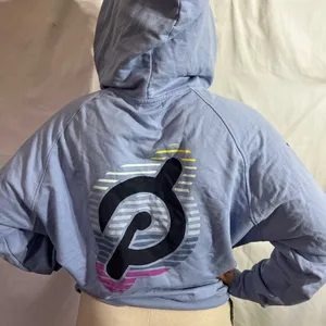 Peloton hoodie (t-shirt like material) blue with hood and front zip size Medium thumbnail 3